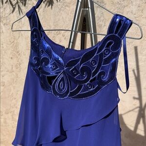 SLNY Sapphire Blue Mini Dress with Sequin Accents